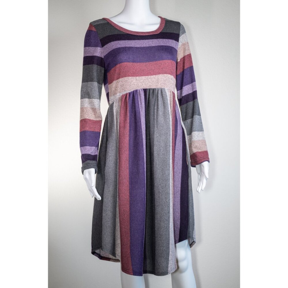 LIME LUSH: Plum and Dark Coral Striped Babydoll Dress